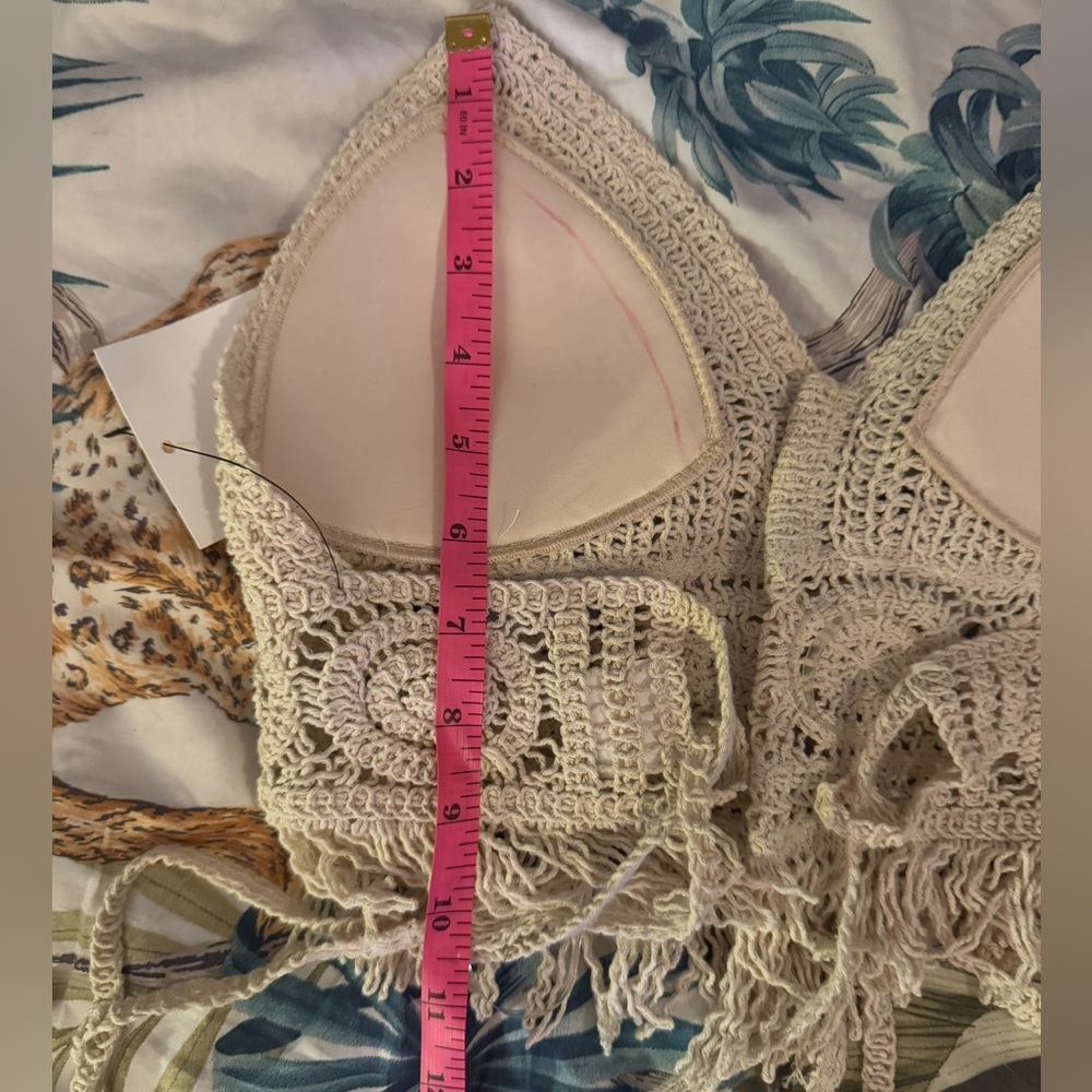 FORE Women’s Festival Crochet Halter Neck Babydoll Tank Top - Picture 7 of 8